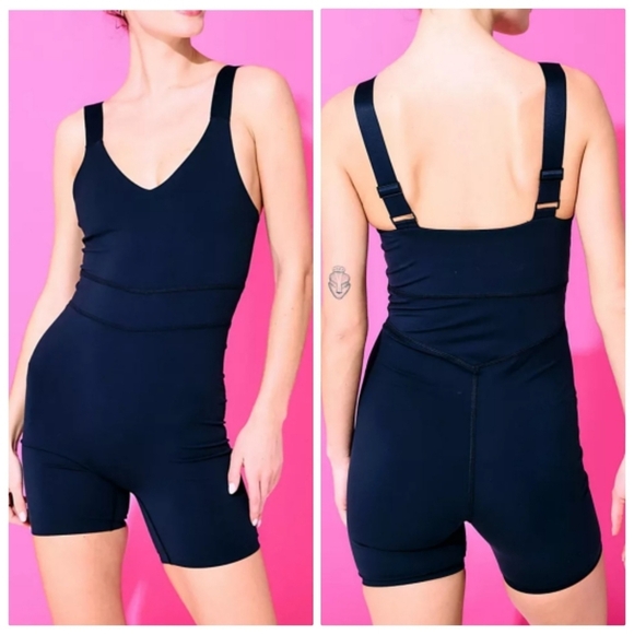 New Terez TLC Wide Strap One Piece Activewear Jet Black Bodysuit 2892 NWT - Picture 1 of 8